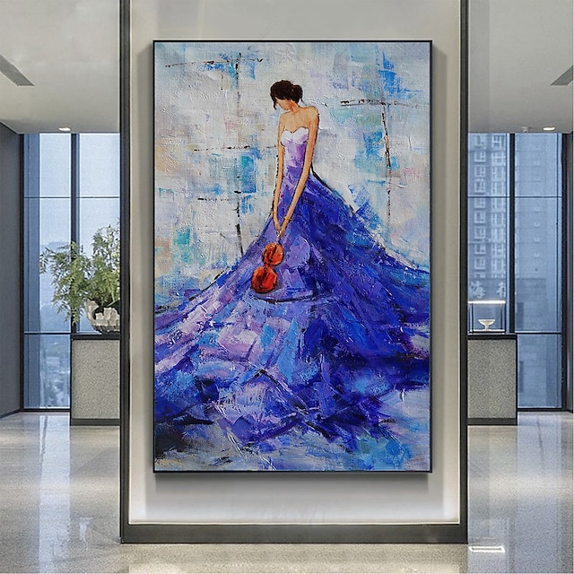  handgjord oljemålning canvasvägg konst dekoration abstrakt kniv målning kroppskonst blå för heminredning rullad ramlös osträckt målning