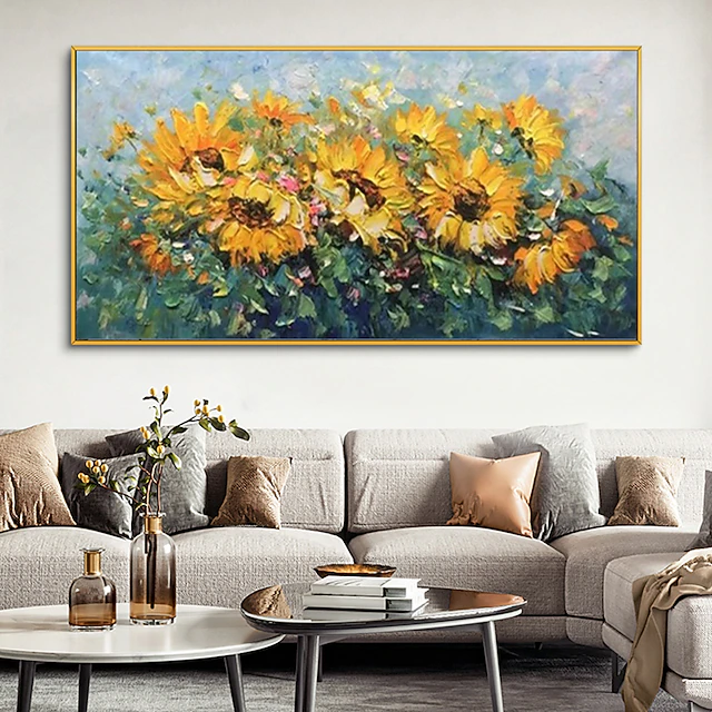 Handmade Oil Painting Canvas Wall Art Decoration Abstract Plant Floral Painting Blooming Sunflower for Home Decor Rolled Frameless Unstretched Painting 7