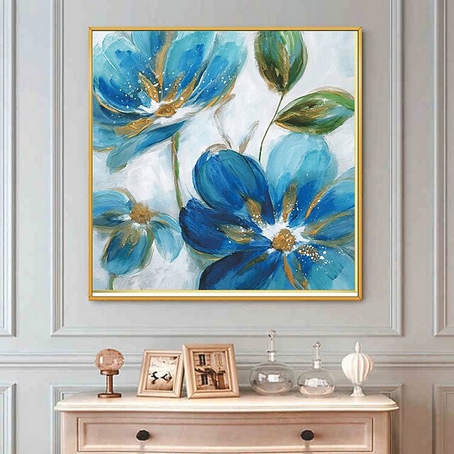 Home & Garden Wall Art | Handmade Hand Painted Oil Painting Wall Art Blue flower Home Decoration Decor Rolled Canvas No Frame Un