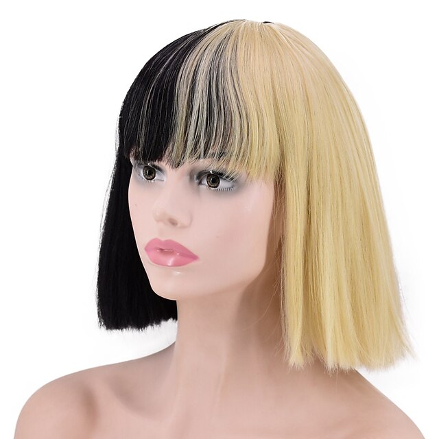  peruca sintética reta kardashian reta bob com franja peruca curto cabelo sintético preto natural feminino preto