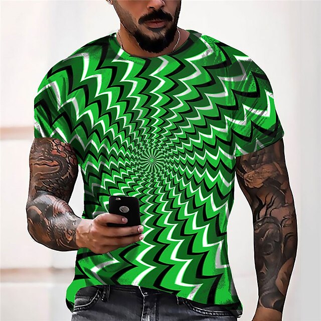 Men S Unisex T Shirt Tee Optical Illusion Graphic Prints Crew Neck Green Yellow Red Gray D