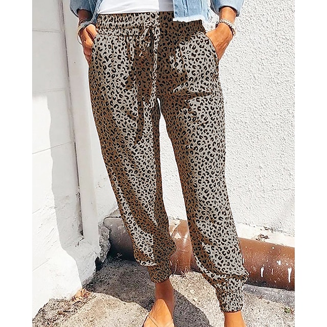  spodnie chinosy damskie na co dzień/sportowe rekreacyjne sportowe do kostek komfort leopard brown xxl
