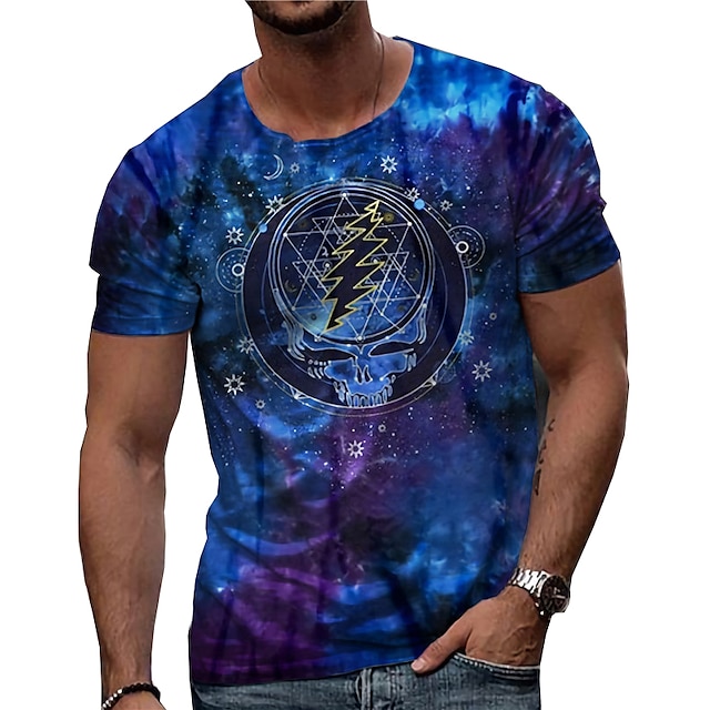 Mens Clothing Mens Tees & Tank Tops | Mens Unisex T shirt Tee 3D Print Lightning Graphic Prints Skull Crew Neck Street Daily Pri