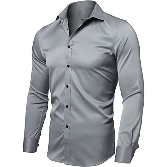  herreskjorte ensfarvet turndown fest daglig button-down lange ærmer toppe afslappet mode behagelig hvid sort grå