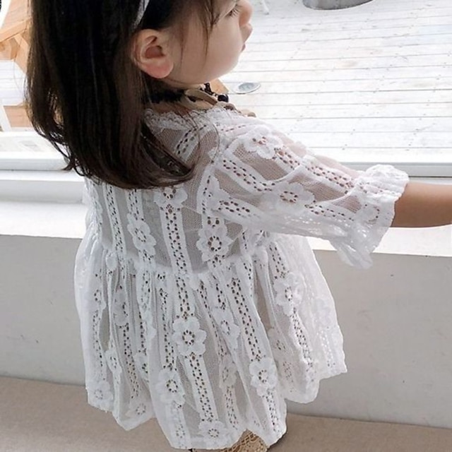 Baby & Kids Girls Clothing | Kids Girls Trench Coat Long Sleeve White Floral Zipper Spring Summer Active Daily 2-12 Years - MI83