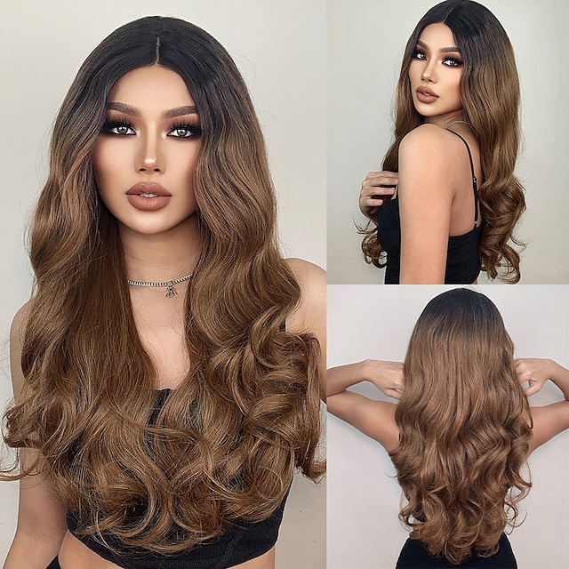 Beauty & Hair Wigs & Hair Pieces | HAIRCUBE Ombre Brown/Wine/Auburn/Golden/Black Lace Front Wig Long Wave Wavy 13*4*1 T Part Kan