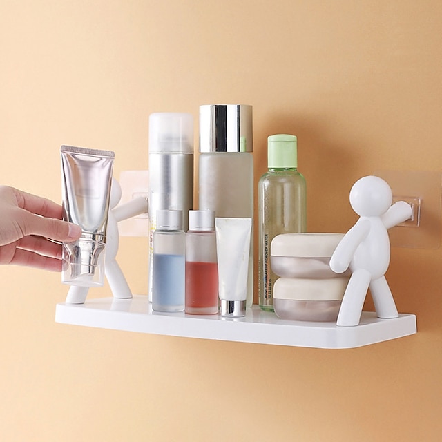  Punch-free Bathroom Shelf Shower Storage Rack for Soap Shampoo Organizer Cute White Doll Shelves No Drilling Cosmetics Holder Home Decor