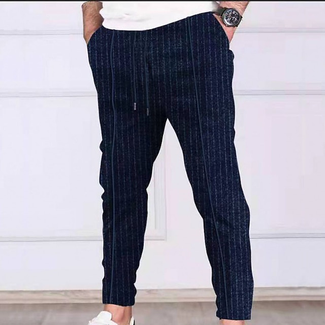 Mens Clothing Mens Bottoms | Mens Casual Fashion Jogger Trousers Drawstring Pocket Pants Casual Daily Micro-elastic Stripe Cotto