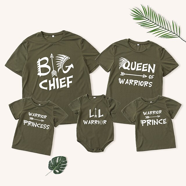 Baby & Kids Matching Outfits | Family Look T shirt Tops Graphic Patterned Letter Causal Print Green Short Sleeve Casual Matching