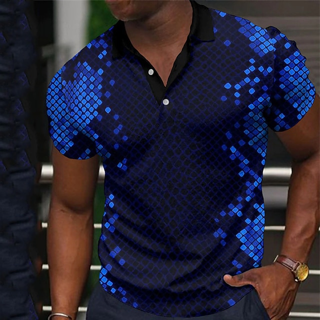  Herre POLO T-skjorte Golf skjorte Ruter Aftæpning Svart Gul Rosa Militærgrønn Navyblå 3D-utskrift Gate Daglig Kortermet 3D Knapp ned Klær Mote Fritid Pustende Bekvem
