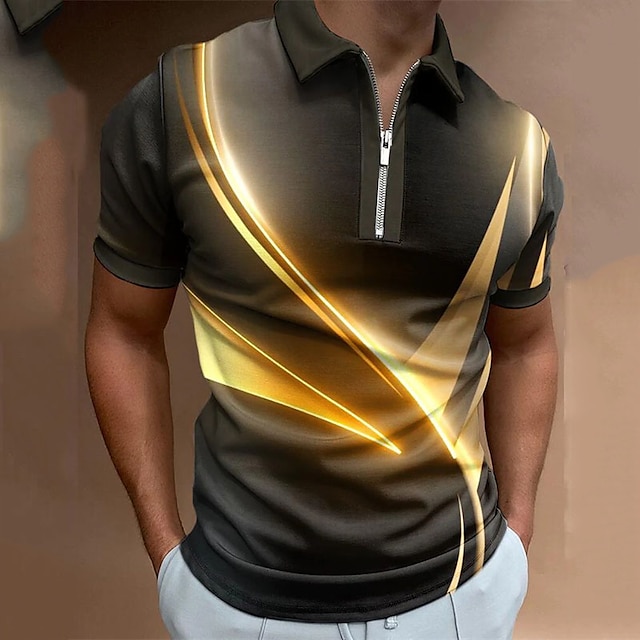  Herre POLO T-skjorte Golf skjorte Streamer Aftæpning Svart Rosa Blå Lilla Grønn 3D-utskrift Gate Daglig Kortermet Glidelås 3D Klær Mote Fritid Pustende Bekvem
