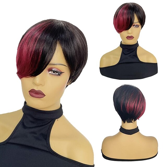 Beauty & Hair Wigs & Hair Pieces | Pixie Cut Wig Colored Short Straight Human Hair Bob Wig For Black Women Remy Hair Full Machin