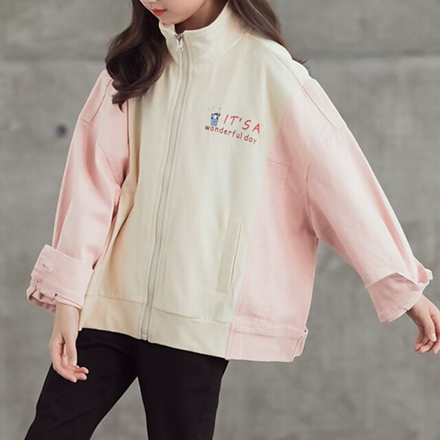 Baby & Kids Girls Clothing | Kids Girls Jacket Long Sleeve Pink Letter Zipper Fall Spring Active Daily 3-10 Years - CZ73079