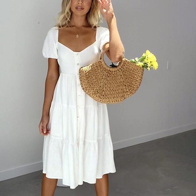  ein sommerliches, lässiges Damen-Chiffonkleid mit Blumenmuster und V-Ausschnitt