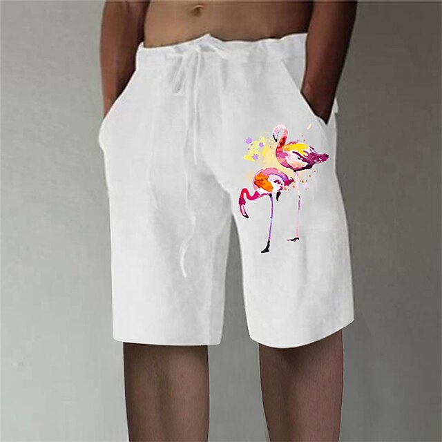 Mens Clothing Mens Bottoms | Mens Designer Stylish Straight Shorts Elastic Waist Print Short Pants Sports Outdoor Daily Flamingo