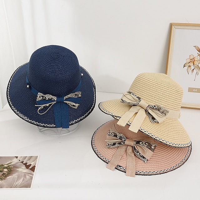 Shoes & Bags Fashion Accessories | 1 pcs Womens Beach Straw Hat Holiday Plain Solid / Plain Color Outdoor - PP22907