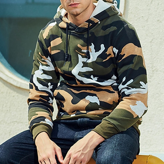 Mens Clothing Mens Hoodies & Sweatshirts | Mens Hoodie Pullover Hoodie Sweatshirt Camo / Camouflage Front Pocket Casual Daily Ho