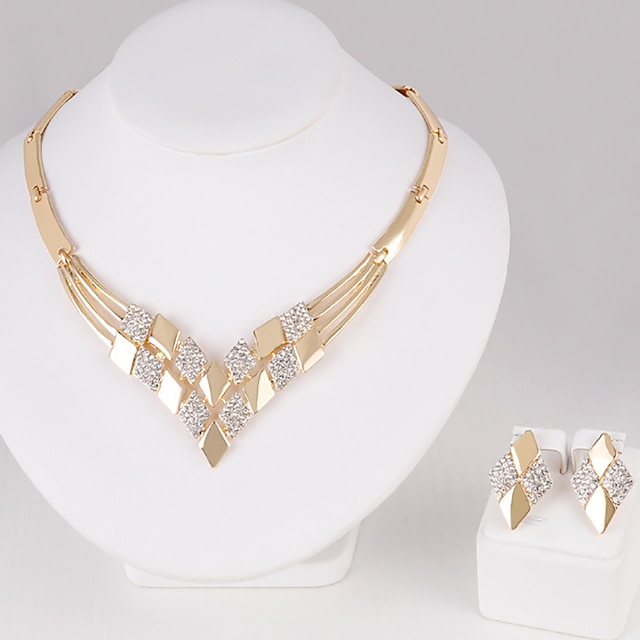  Kreolen 2St Strass Aleación 1 Halskette Ohrringe Damen Künstlerisch Einfach Luxus Geometrisch Geometrische Form Schmuck-Set Für Party Strasse Täglich / Verlobung