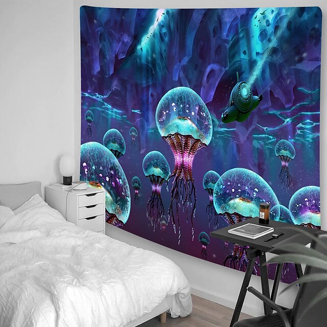 Home & Garden Home Decor | Fluorescent Tapestry Jellyfish Psychedelic Night Light Hanging Cloth Wall Hanging Live Broadcast Back