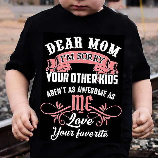 Baby & Kids Boys Clothing | Kids Boys T shirt Short Sleeve 3D Print Letter Crewneck Black Children Tops Spring Summer Active Fas