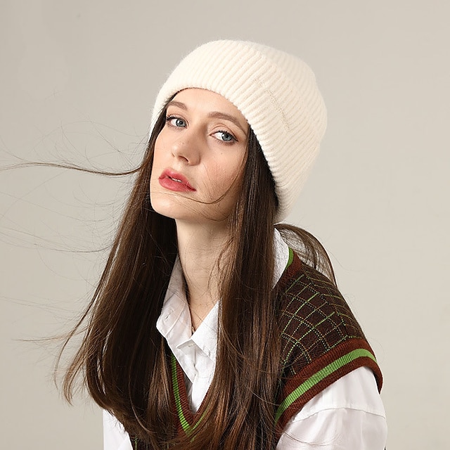 Shoes & Bags Fashion Accessories | Women Winter Knitted Hats Cuffed Dome Cap For Female Fashion Stretch Casual Solid Beanies Cap