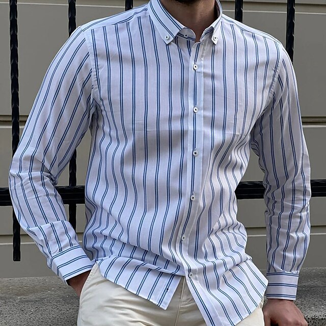 Mens Clothing Mens Shirts | Mens Shirt Striped Turndown Street Casual Button-Down Long Sleeve Tops Business Casual Fashion Breat