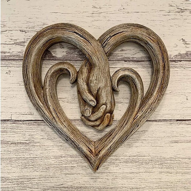  srdce se drží za ruce nástěnná výzdoba dřevěná plastika zeď umění handshake řemeslo socha pro domácí kancelář zahradní dekorace- navždy láska
