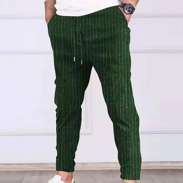 Mens Clothing Mens Bottoms | Mens Casual Fashion Jogger Trousers Drawstring Pocket Pants Casual Daily Micro-elastic Stripe Cotto