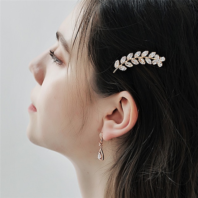 Shoes & Bags Fashion Accessories | 1pc Womens Hair Clip For Gift Daily Birthday Party Work Leaf Pave Rhinestone Alloy Silver Gol