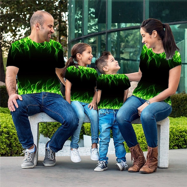 Baby & Kids Matching Outfits | Family Look Hoodie Graphic Patterned Street Print Green Red Long Sleeve Active Matching Outfits -