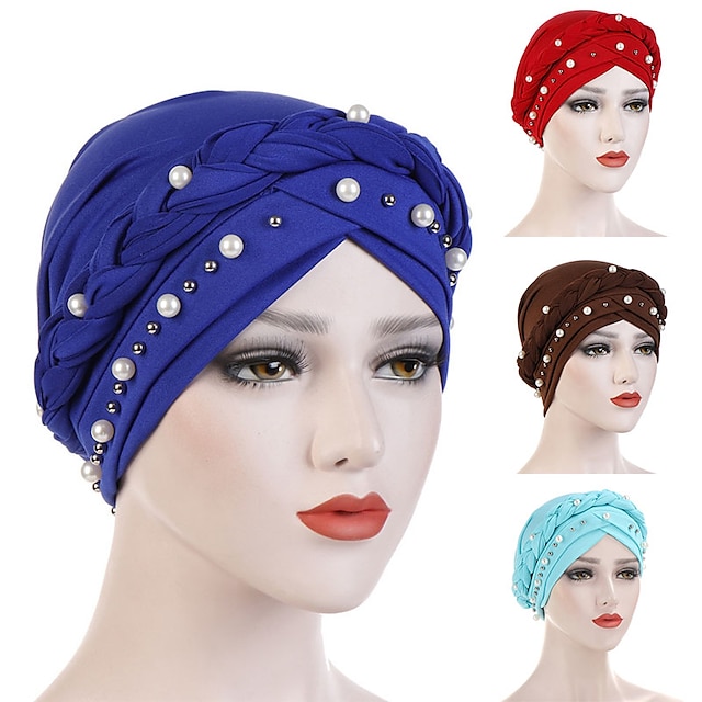  dámská móda perly muslimský šátek hidžáb klobouk ženy indie klobouk pevný turban klobouk zábal čepice hlava šátek šátek klobouk dámské vlasové doplňky