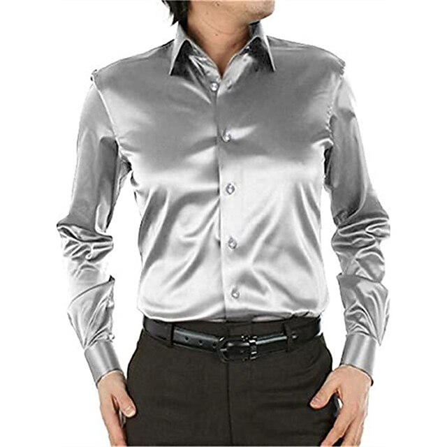 Men's Dress Shirt Button Up Shirt Collared Shirt Prom Shirt Satin Silk