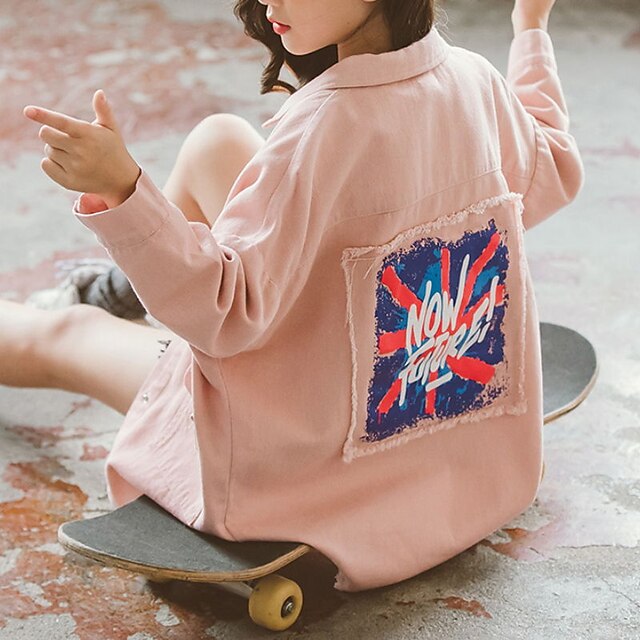 Baby & Kids Girls Clothing | Kids Girls Jacket Long Sleeve Blue Pink Letter Zipper Fall Spring Active Daily 3-13 Years - FS01291