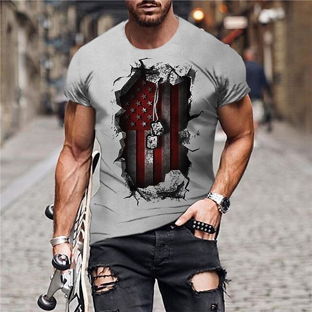 Mens Clothing Mens Tees & Tank Tops | Mens Unisex T shirt Tee 3D Print Graphic Prints National Flag Crew Neck Street Daily Print