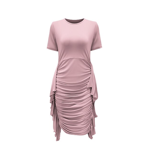 Womens Clothing Plus Size Collection | Womens Plus Size Sheath Dress Solid Color Round Neck Short Sleeve Spring Summer Casual Kn