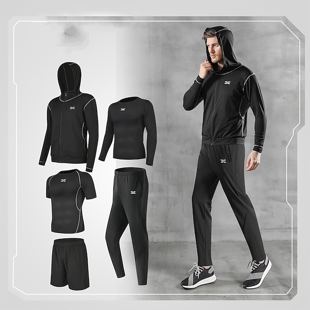 Sports & Outdoors Running, Jogging & Walking | Mens 5pcs Activewear Set Compression Suit Workout Outfits Athletic Athleisure Ful