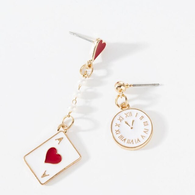 Shoes & Bags Fashion Accessories | Fashion Personality Asymmetric Clock Poker Earrings - VA15910