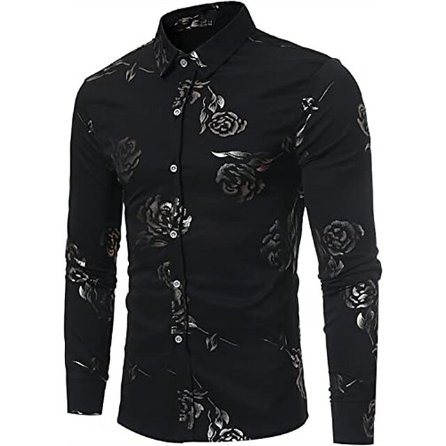 Mens Clothing Mens Shirts | Mens Shirt Floral Turndown Party Daily Button-Down Long Sleeve Tops Casual Fashion Comfortable White