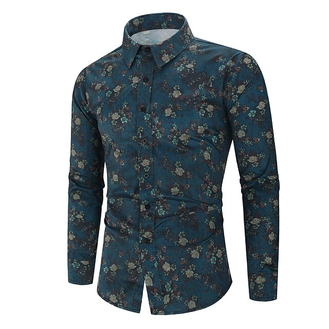 Mens Clothing Mens Shirts | Mens Shirt Floral Geometric Classic Collar Party Casual Print Long Sleeve Tops Ethnic Style Casual W