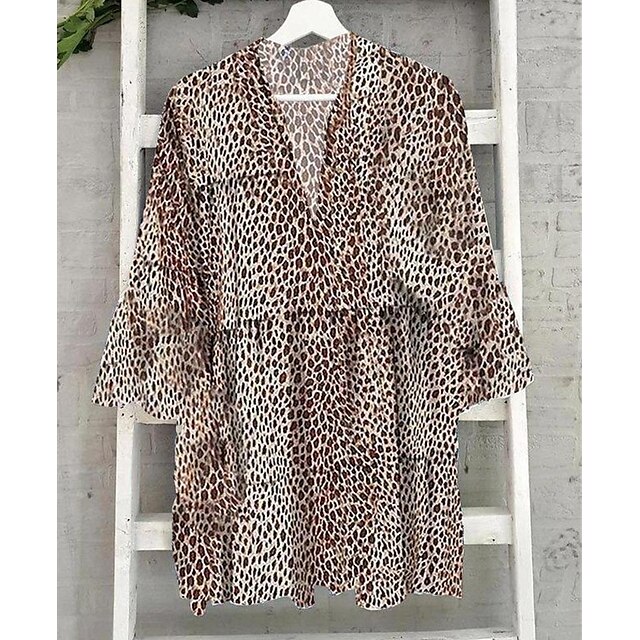 Womens Clothing Womens Sleep & Lounge | Womens Loungewear Dress Leopard Fashion Comfort Home Street Polyester V Wire Long Sleeve