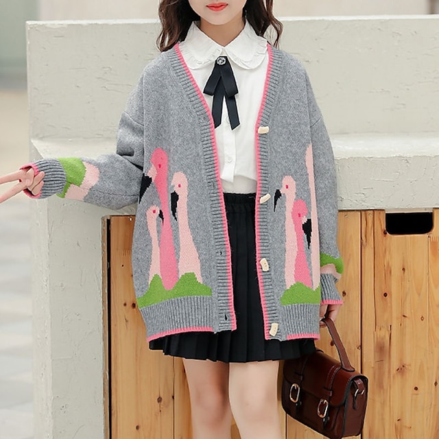 Baby & Kids Girls Clothing | Kids Girls Coat Long Sleeve Gray Animal Fall Spring Active Daily 4-13 Years - NF16631