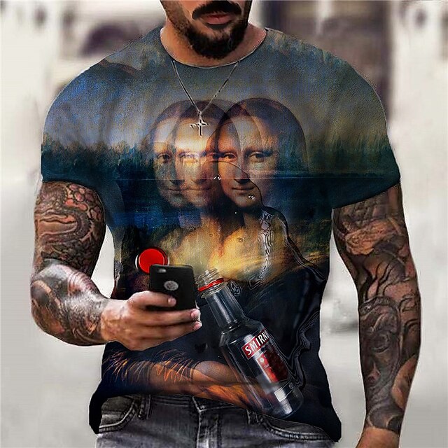 Mens Clothing Mens Tees & Tank Tops | Mens Unisex T shirt Tee 3D Print Graphic Prints Oil Painting Crew Neck Mona Lisa Street Da