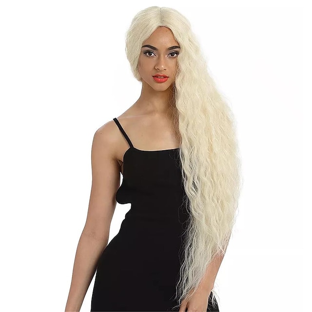 Beauty & Hair Wigs & Hair Pieces | Sleek 40 Inches 613# Hand Tied Free Part Synthetic Full Lace Wig Preplucked Hairline High Tem