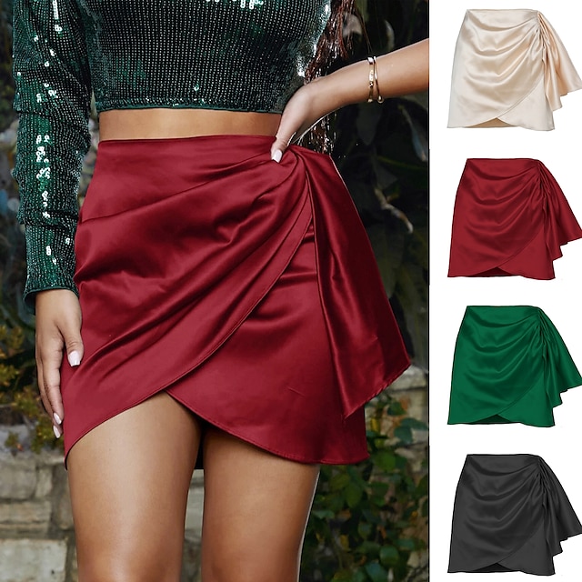 Womens Clothing Womens Bottoms | Womens Sexy Skirts Date Vacation Solid Colored Asymmetric Hem Green Black Wine S M L / Asymmetr