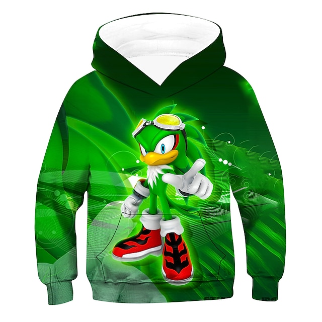 Baby & Kids Boys Clothing | Kids Boys Hoodie Sonic Long Sleeve 3D Print Graphic Patterned Pocket Green Black Blue Children Tops 