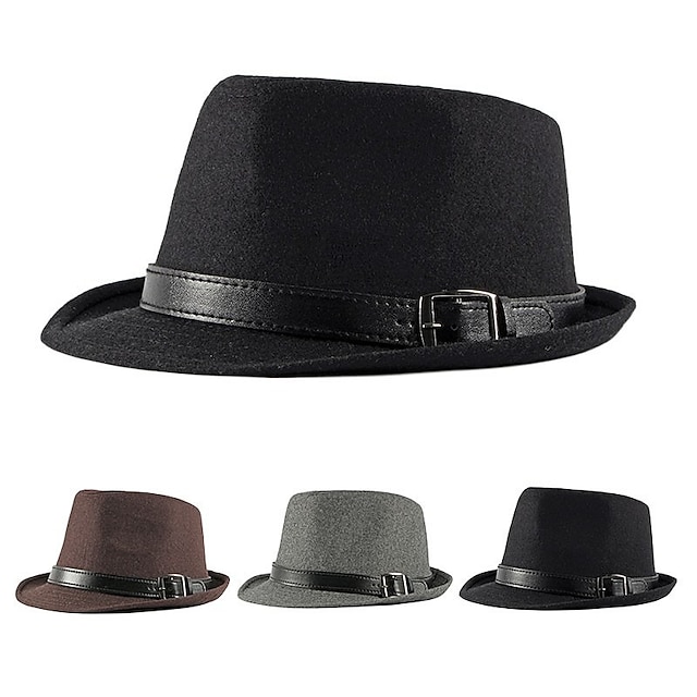  Men's Fedora Hat Brim Hat Black Brown Polyester Sports & Outdoors Casual Simple Style Party / Evening Daily Holiday