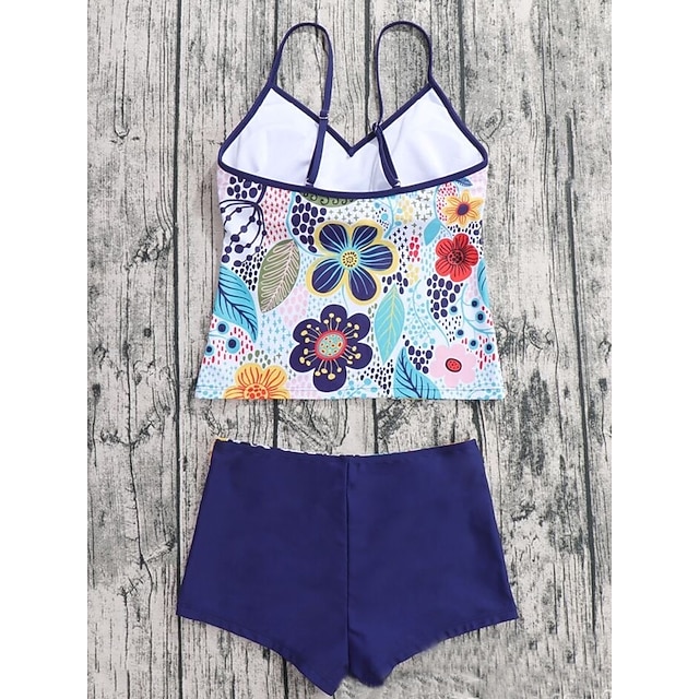 Maillot De Bain Tankini 2 Pièces Femme - Dos Nu, Bretelles Réglables, Bonnets Amovibles, Impression Florale Rétro