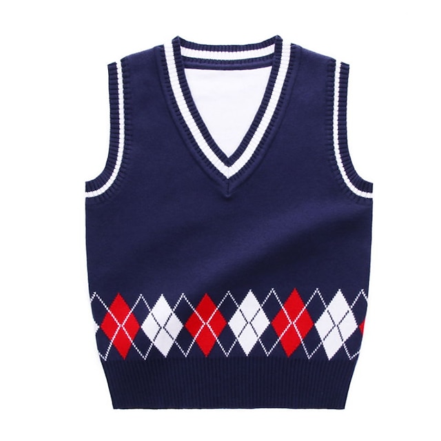 Baby & Kids Boys Clothing | Kids Boys Sweater Tank Sleeveless Color Block Blue Gray Red Children Tops Fall Spring Fashion Cool S