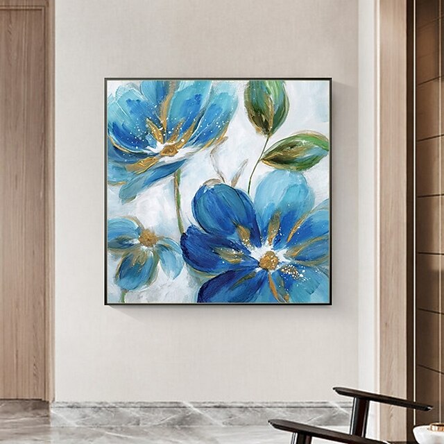 Home & Garden Wall Art | Handmade Hand Painted Oil Painting Wall Art Blue flower Home Decoration Decor Rolled Canvas No Frame Un