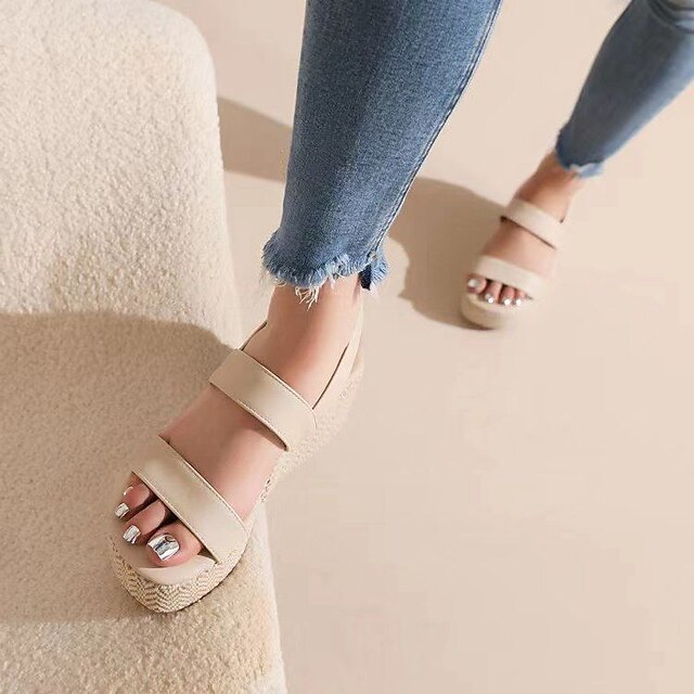 Shoes & Bags Womens Shoes | Womens Sandals Wedge Sandals Wedge Heels Plus Size Wedge Heel Round Toe Casual Preppy Minimalism Dai